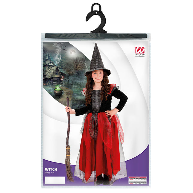 Costume d'halloween noir rouge enfant sorcière 2 pièces
