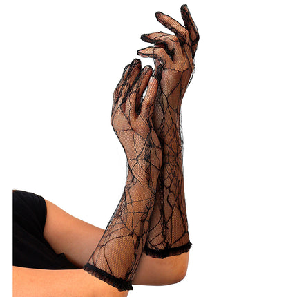 Gants d'Halloween Toile d'araignée noire