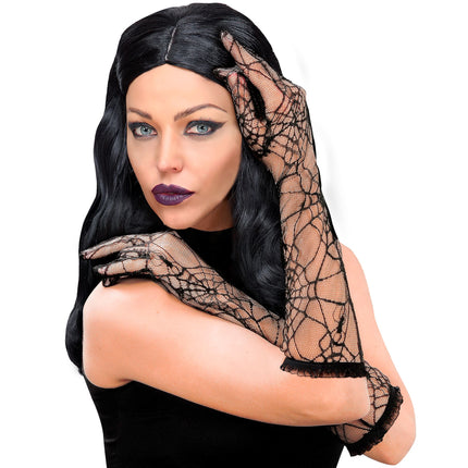 Gants d'Halloween Toile d'araignée noire