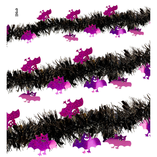 Guirlande d'Halloween Chauve-souris noire et violette 3m