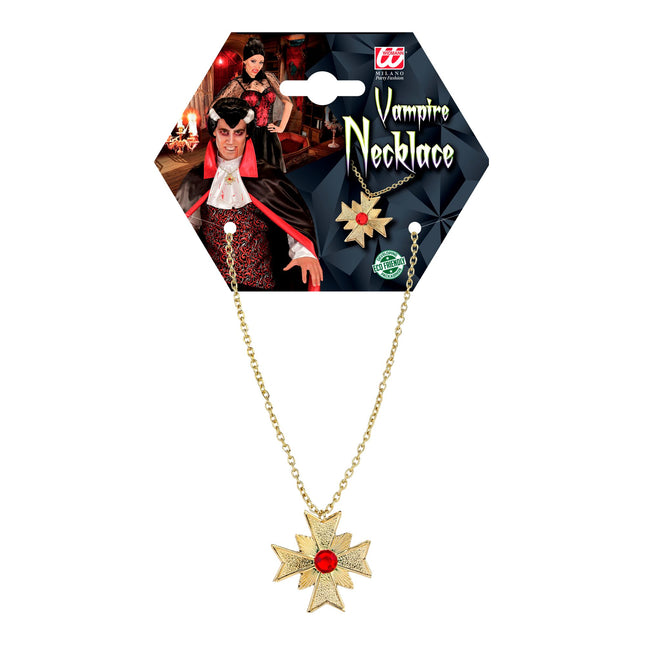 Collier d'Halloween en or avec pierres rouges