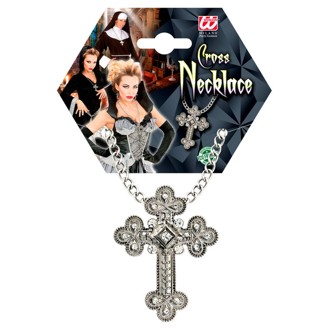 Collier d'Halloween Croix en argent Pierres