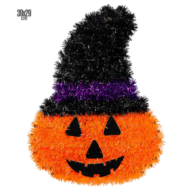 Décoration murale d'Halloween Citrouille avec chapeau 39cm