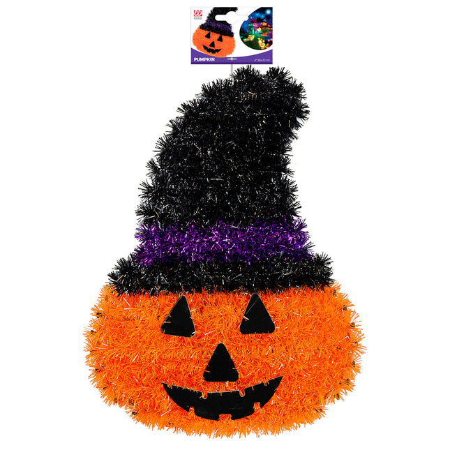 Décoration murale d'Halloween Citrouille avec chapeau 39cm