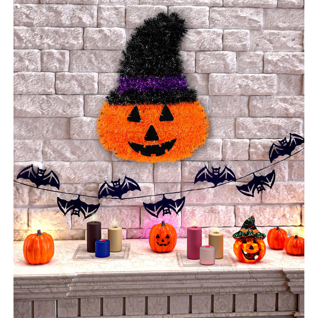 Décoration murale d'Halloween Citrouille avec chapeau 39cm