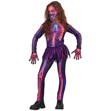 Costume d'Halloween violet pour enfant : squelette fluo