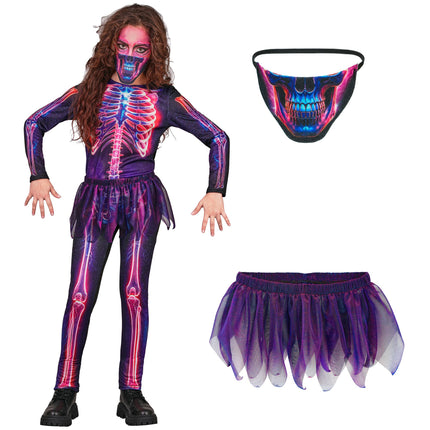 Costume d'Halloween violet pour enfant : squelette fluo