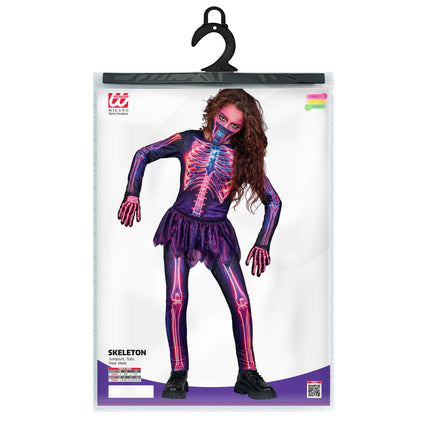 Costume d'Halloween violet pour enfant : squelette fluo