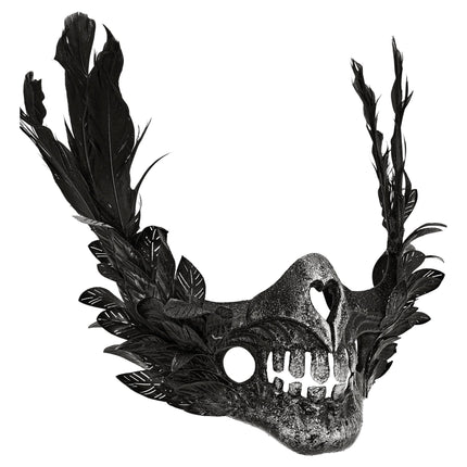Masque d'Halloween : crâne noir avec des plumes