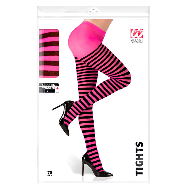 Collant rose noir rayé