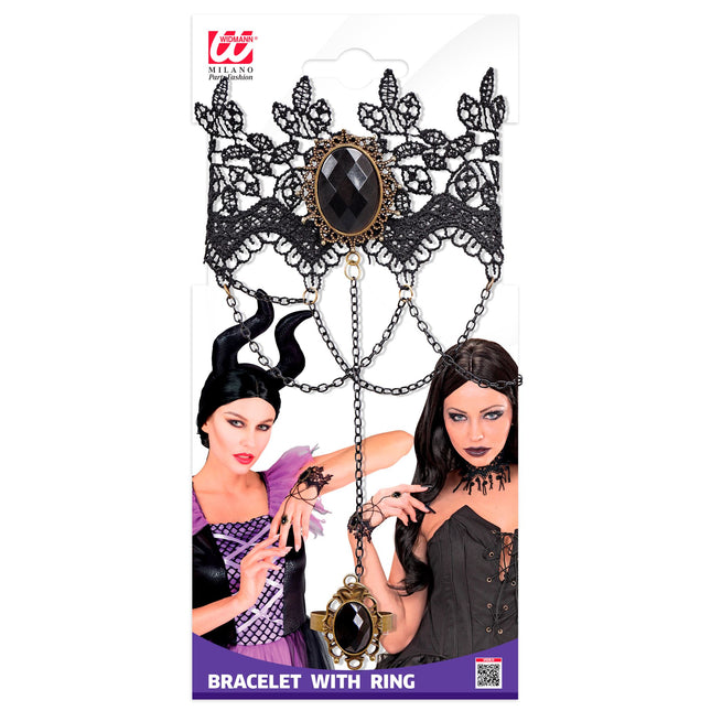 Bracelet d'Halloween dentelle de pierres noires