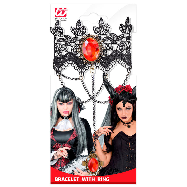 Bracelet d'Halloween Dentelle en pierre rouge