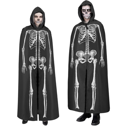 Cape d'Halloween Blanc Noir Squelette 1.5m