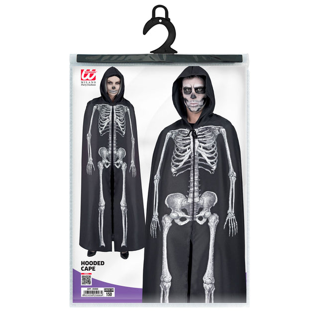 Cape d'Halloween Blanc Noir Squelette 1.5m