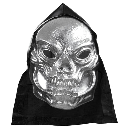 Masque d'Halloween crâne argenté avec bonnet