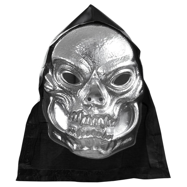 Masque d'Halloween crâne argenté avec bonnet