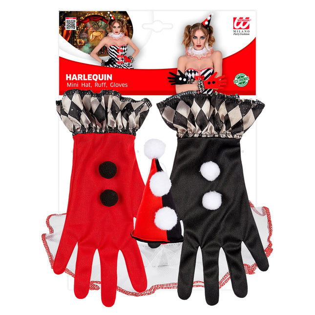 Ensemble d'accessoires d'Halloween Noir Rouge Arlequin