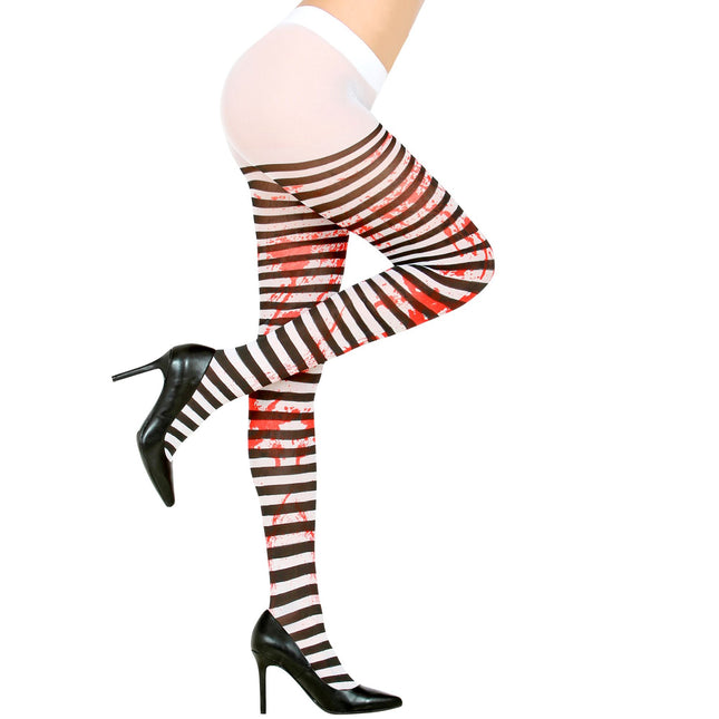 Collants d'Halloween Blancs Noirs Sangs