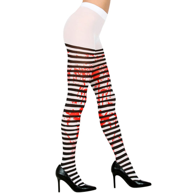Collants d'Halloween Blancs Noirs Sangs