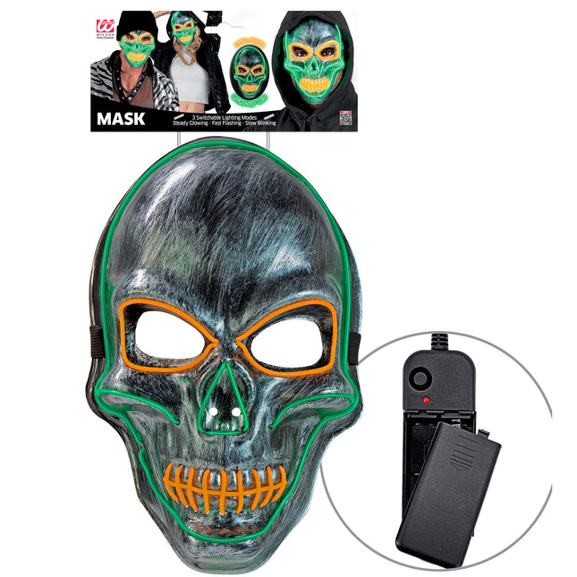 Masque d'Halloween crâne argenté avec lumière