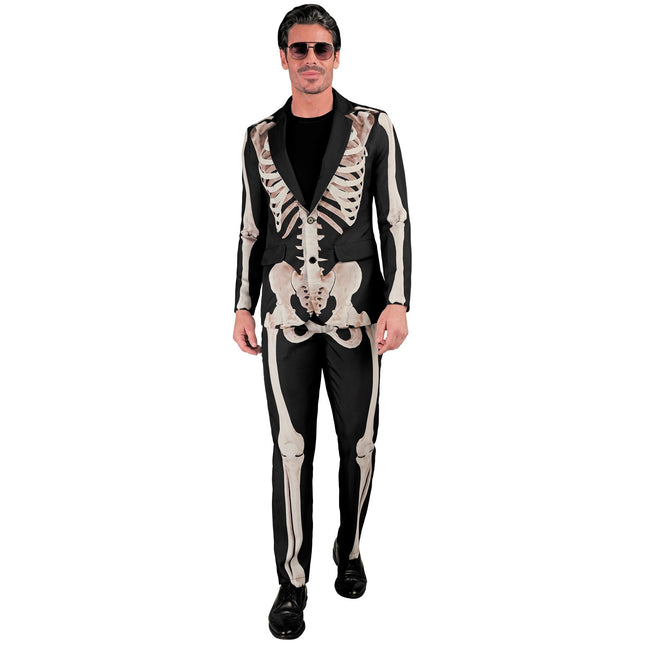Costume d'Halloween Blanc Noir Homme Squelette 2 pièces