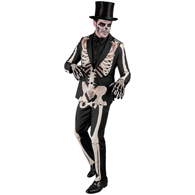 Costume d'Halloween Blanc Noir Homme Squelette 2 pièces