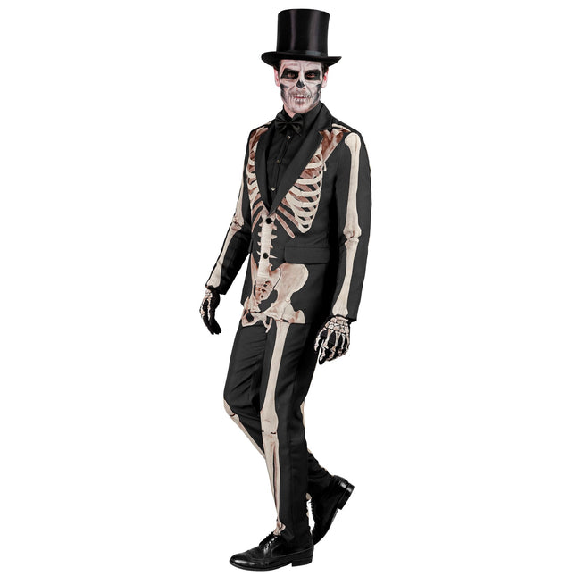 Costume d'Halloween Blanc Noir Homme Squelette 2 pièces