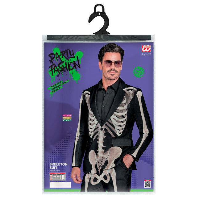 Costume d'Halloween Blanc Noir Homme Squelette 2 pièces
