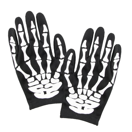 Gants d'Halloween Blanc Noir Squelette