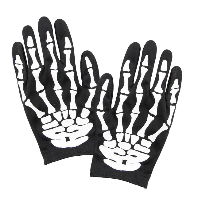 Gants d'Halloween Blanc Noir Squelette