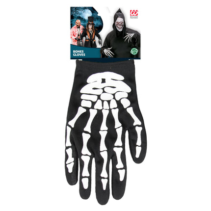 Gants d'Halloween Blanc Noir Squelette