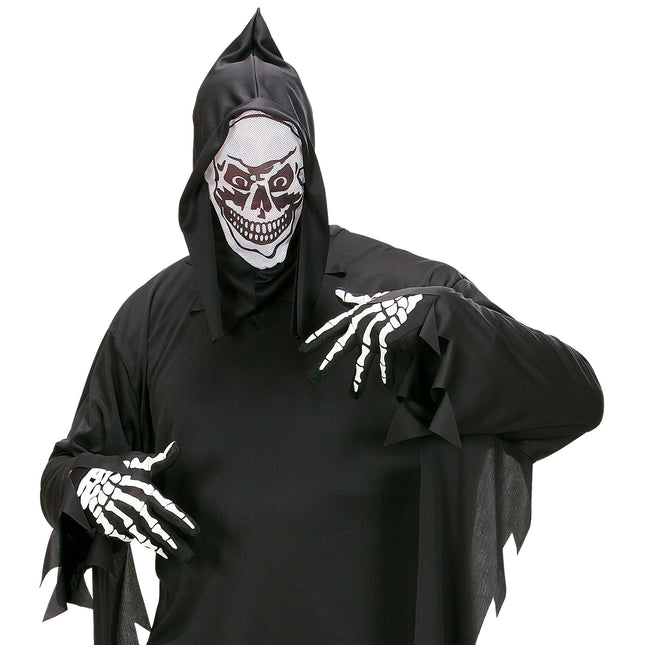 Gants d'Halloween Blanc Noir Squelette