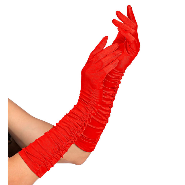 Gants rouges en satin 44cm