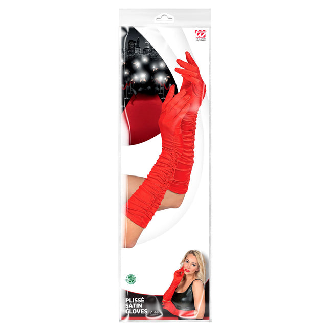 Gants rouges en satin 44cm