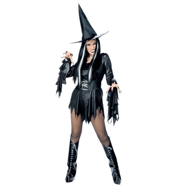 Robe d'Halloween Noir Dames Sorcière 4 pièces