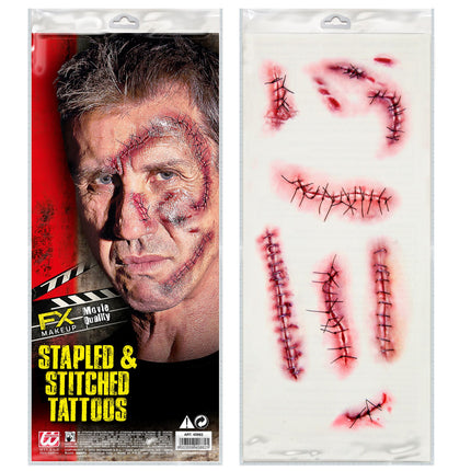Faux tatouages d'Halloween Agrafes et sutures rouges