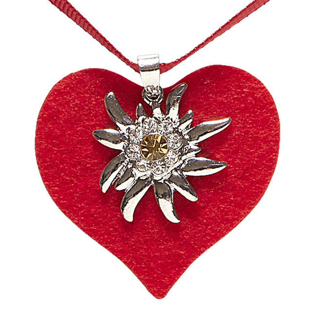 COLLIER AVEC COEUR ROUGE ET EDELWEISS