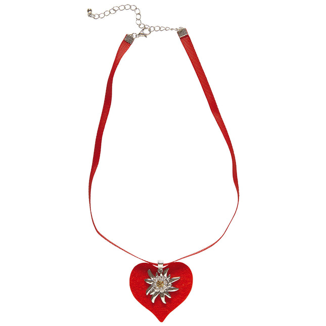 COLLIER AVEC COEUR ROUGE ET EDELWEISS