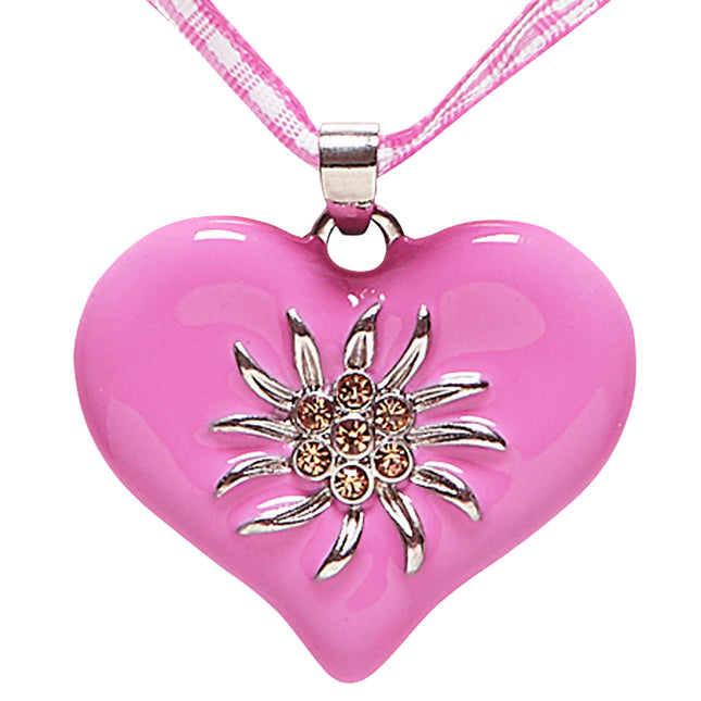 COLLIER AVEC COEUR ROSE ET EDELWEISS