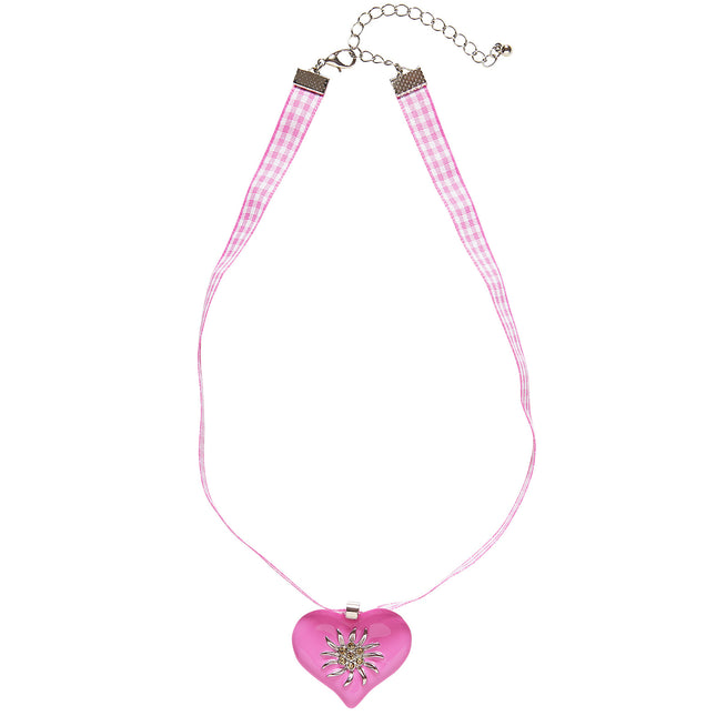 COLLIER AVEC COEUR ROSE ET EDELWEISS
