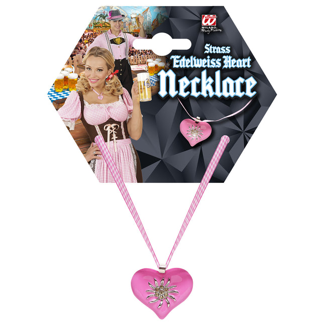 COLLIER AVEC COEUR ROSE ET EDELWEISS