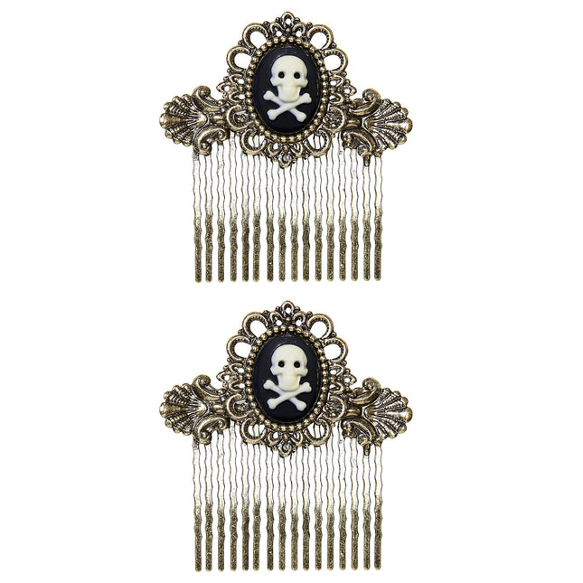 Barrette à cheveux d'Halloween Tête de mort avec des os