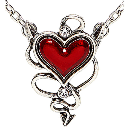 Collier en argent avec un coeur de diable rouge