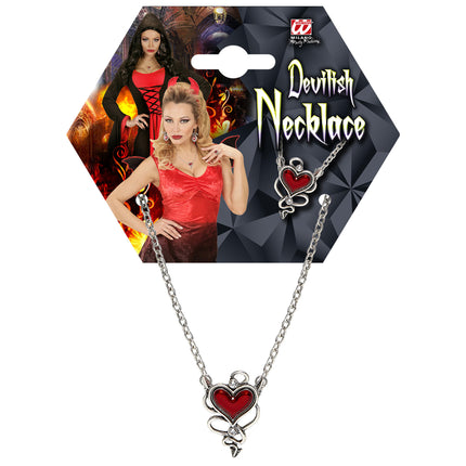 Collier en argent avec un coeur de diable rouge