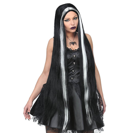 Perruque blanche et noire extra longue