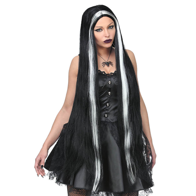 Perruque blanche et noire extra longue