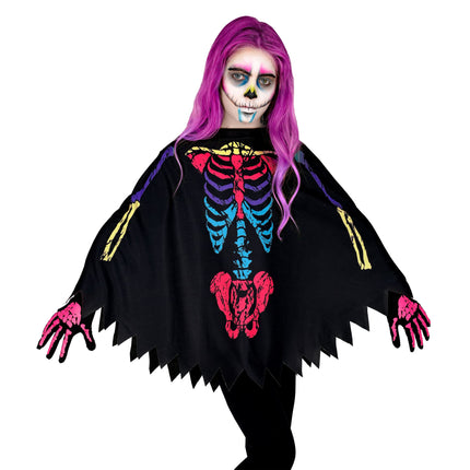 Poncho d'Halloween coloré enfant squelette