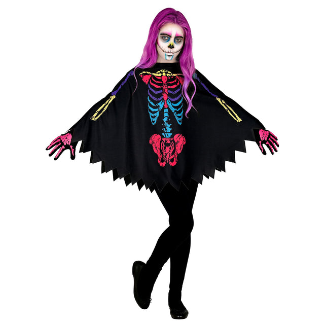 Poncho d'Halloween coloré enfant squelette