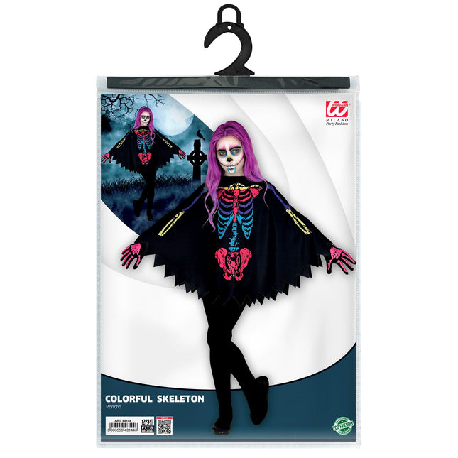 Poncho d'Halloween coloré enfant squelette