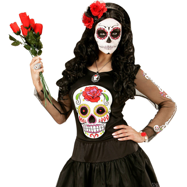 Chemise Dia De Los Muertos Noir Blanc Dames